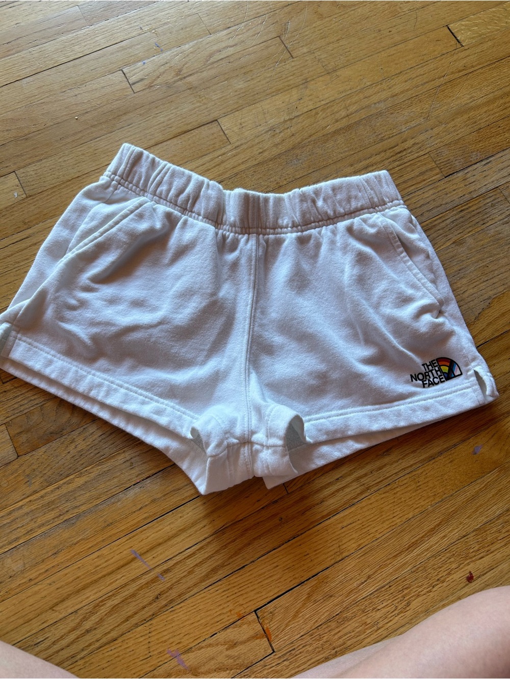 The North Face White Shorts with rainbow logo